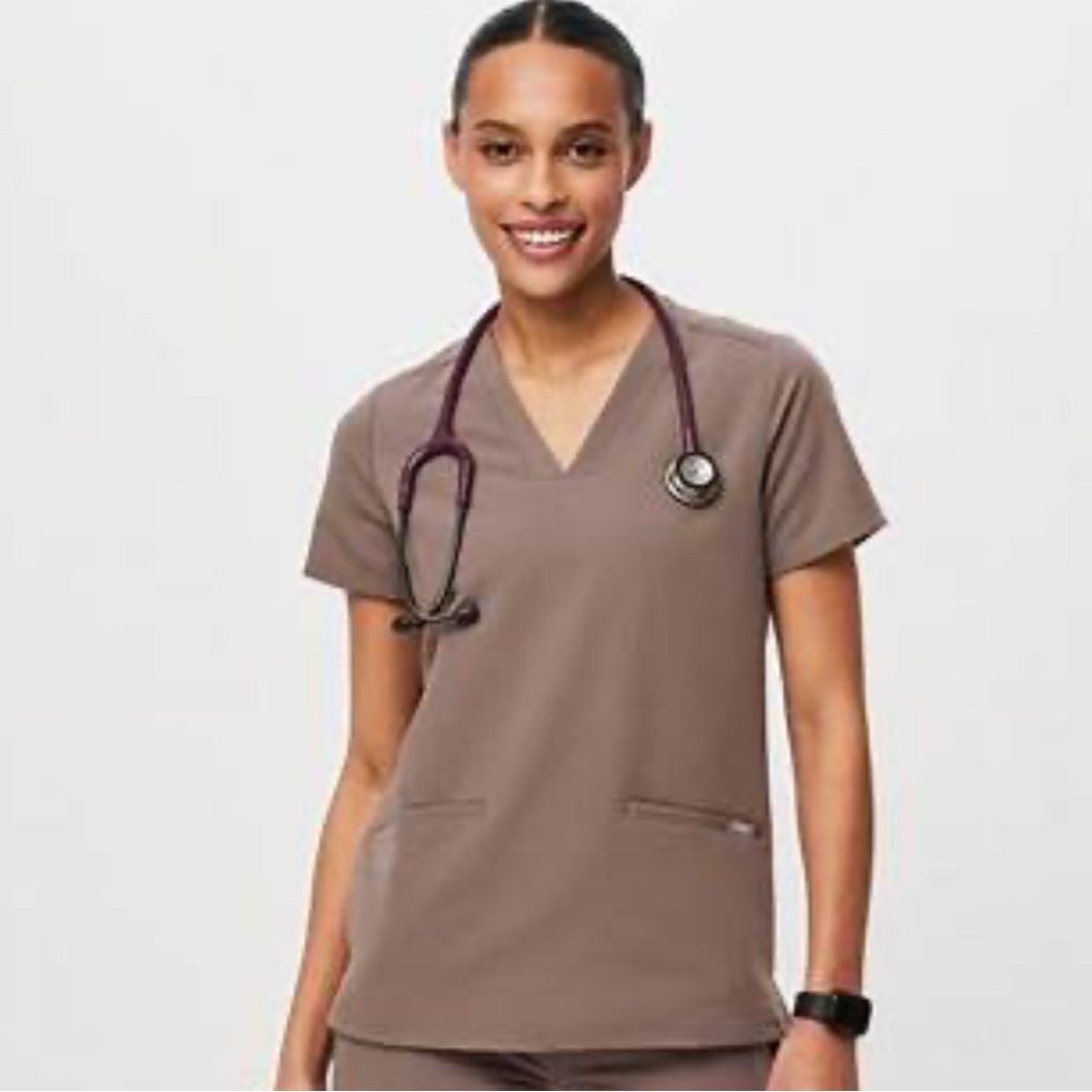 Figs Women's Smokey Taupe Casma- Three-Pocket Scrub Top
